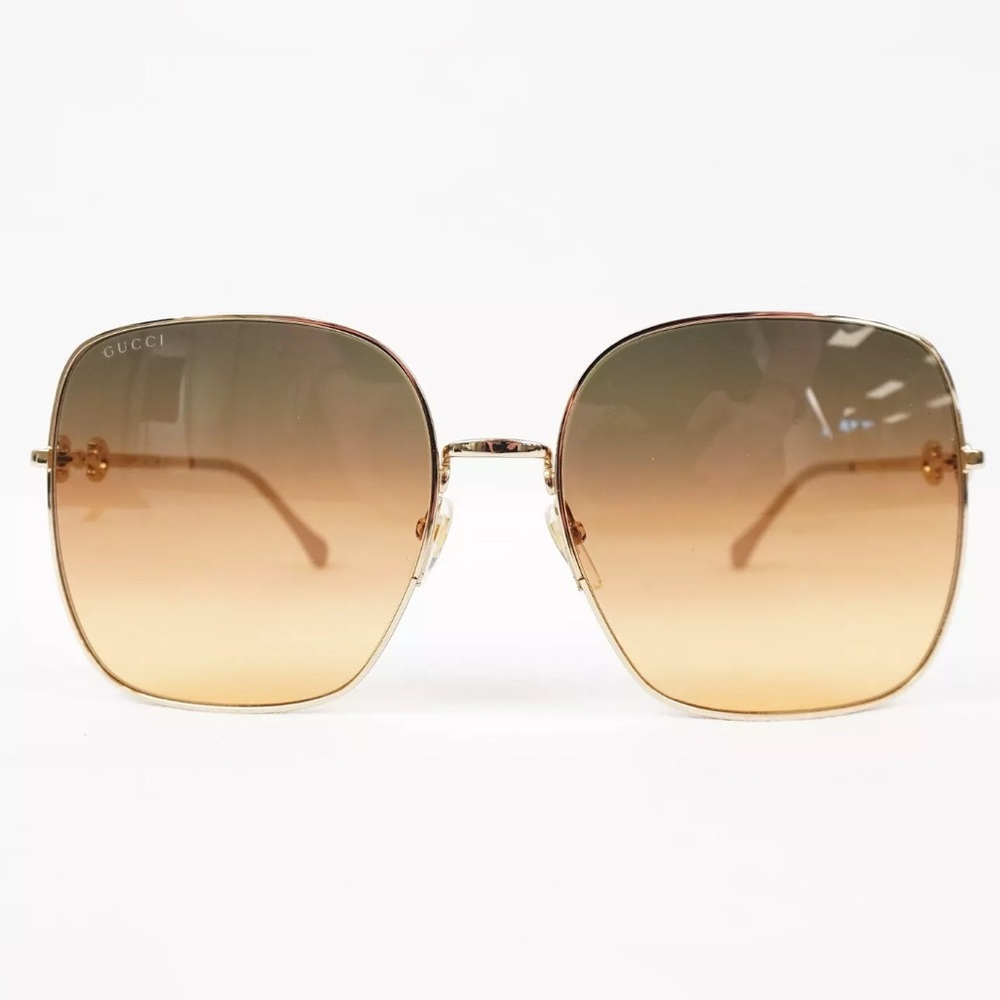 ❌SOLD❌ NWOT [Gucci] Oversized 70s Style Sunglasses Square Gold Frames/Brown Lens - Picture 3 of 14